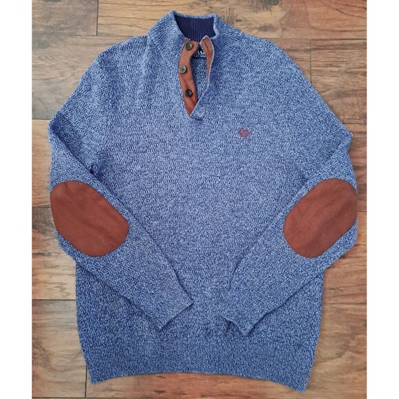 Chaps 3 Button Pullover Sweater Mens XL Brown Elbow Patches Preppy Office Casual - Picture 1 of 14